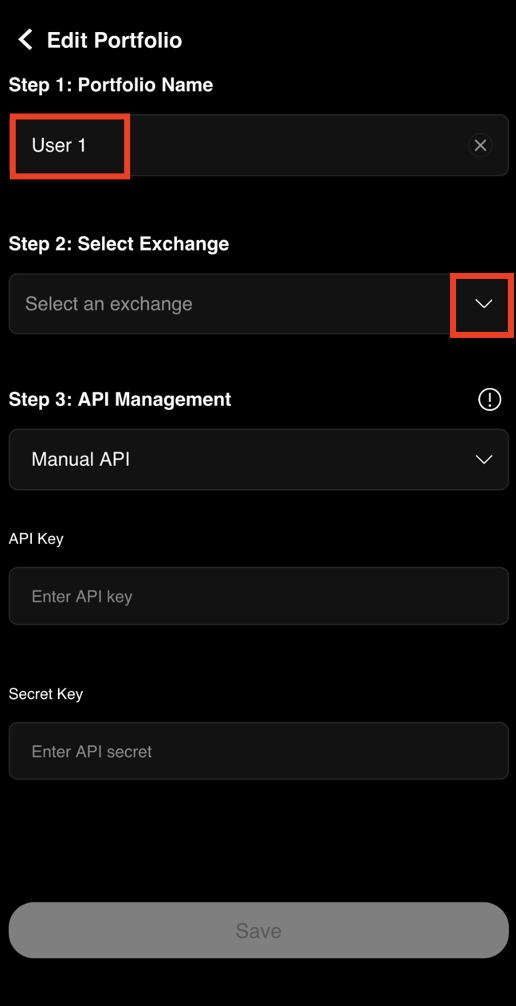 Enter portfolio name and select OKX exchange