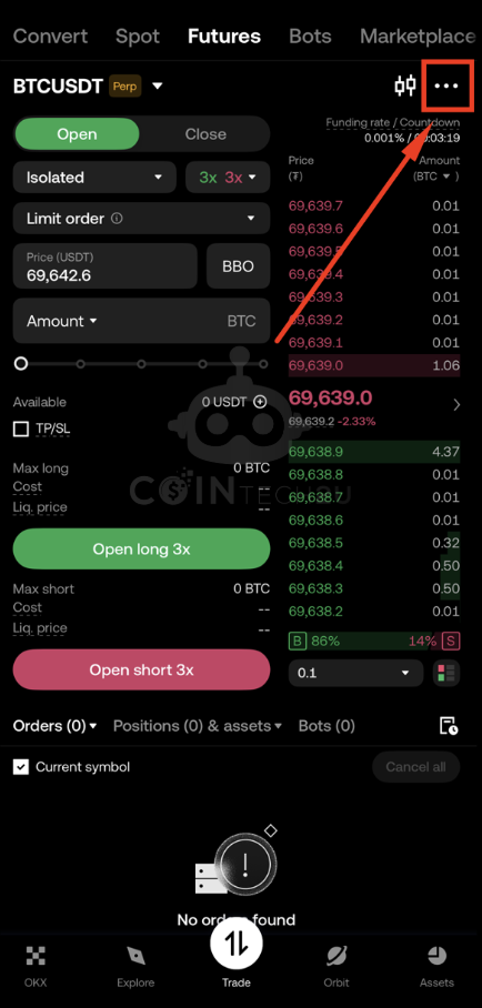 Tap three-dot menu icon in OKX