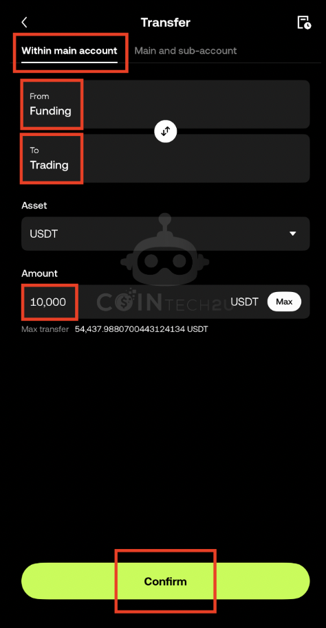 Transfer USDT from Funding to Trading Wallet on OKX