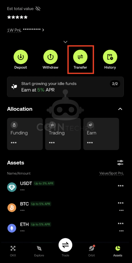 Tap Transfer for sub-account fund transfer