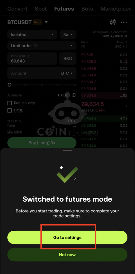 Go to Hedge mode settings in OKX