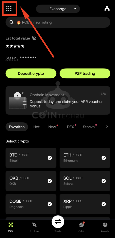 Tap Menu icon on OKX homepage
