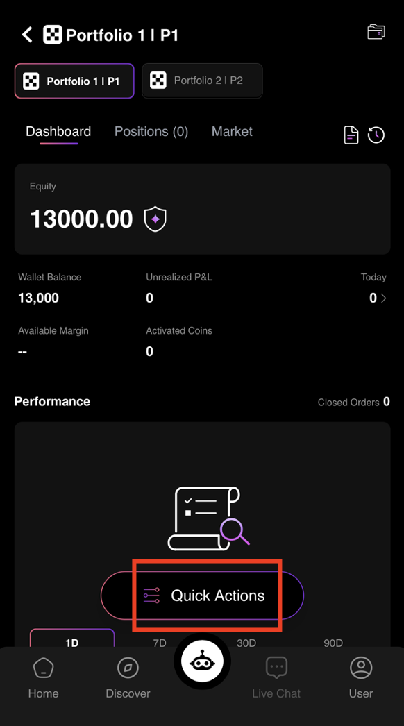 Tap Quick Actions in CoinTech2u portfolio