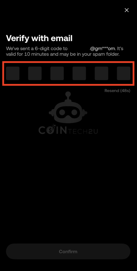 Enter email verification code for OKX sub-account