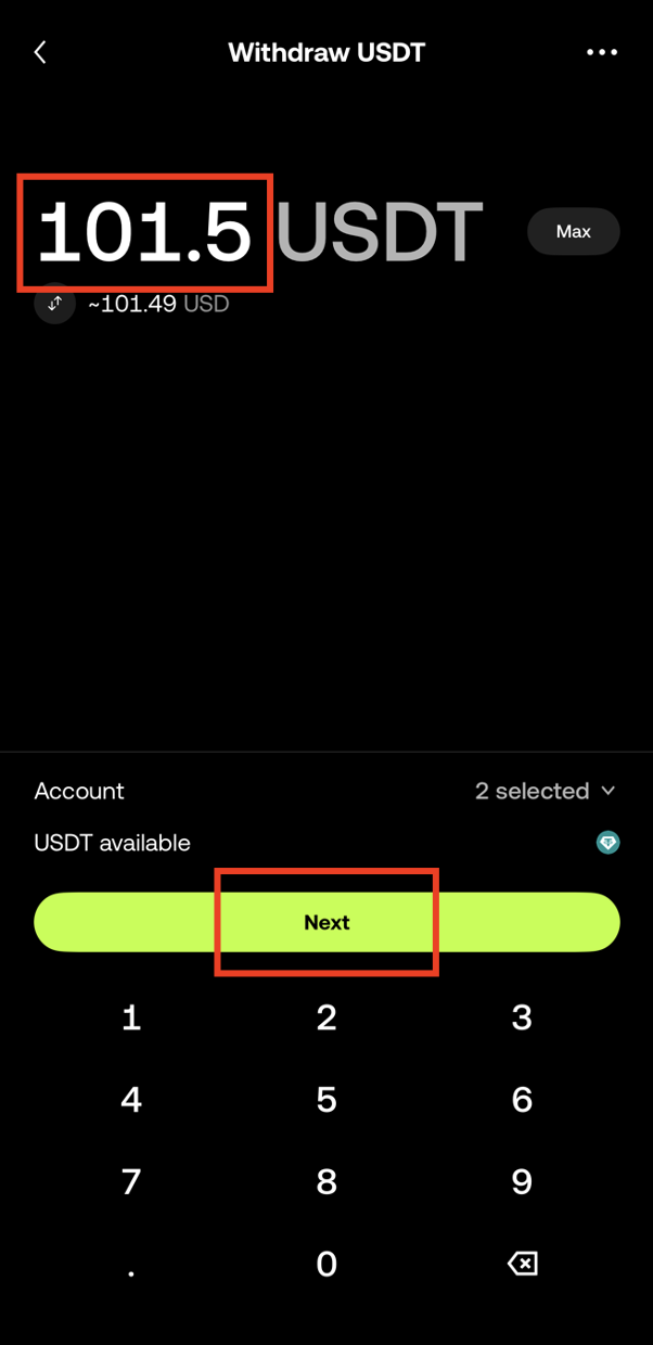 Enter USDT amount for withdrawal