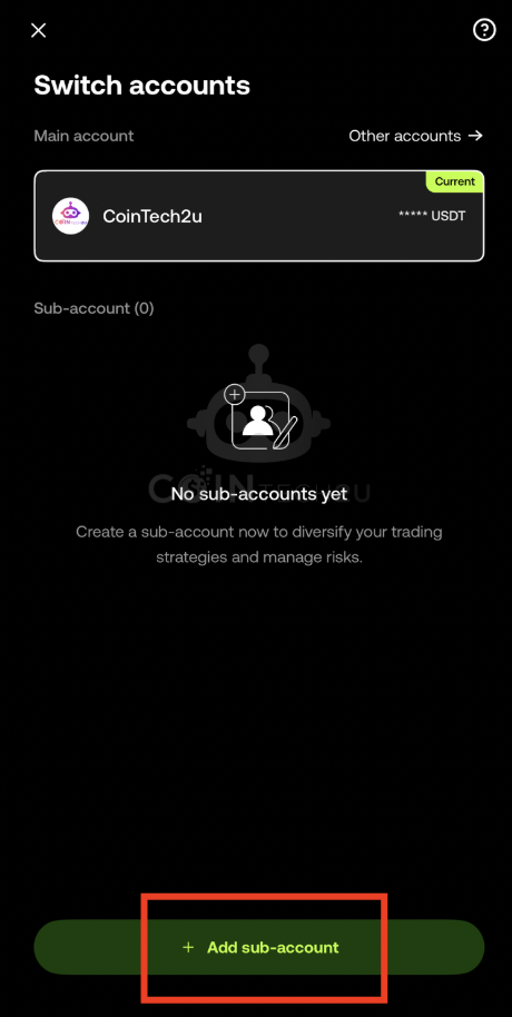 Add sub-account button in OKX