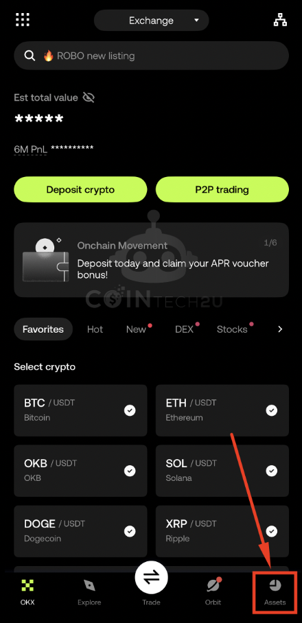 Tap Assets in OKX app