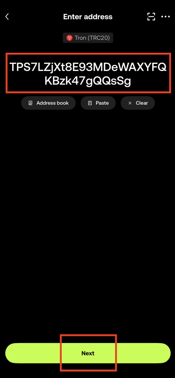 Paste CoinTech2u deposit address in OKX withdrawal