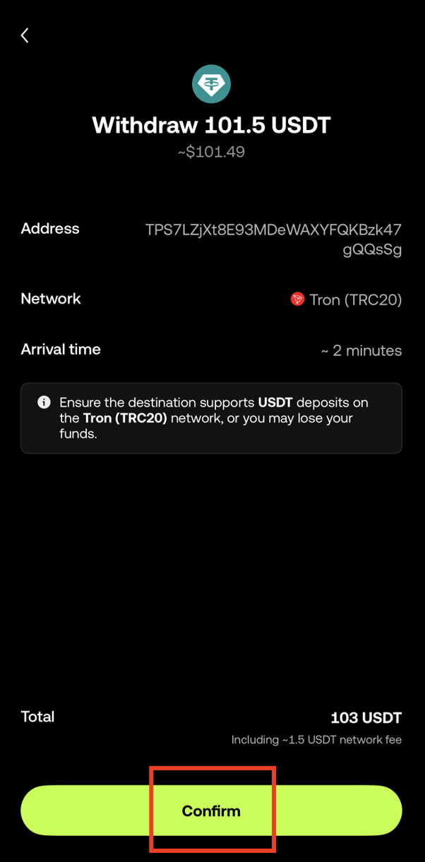 Confirm withdrawal and verify on OKX