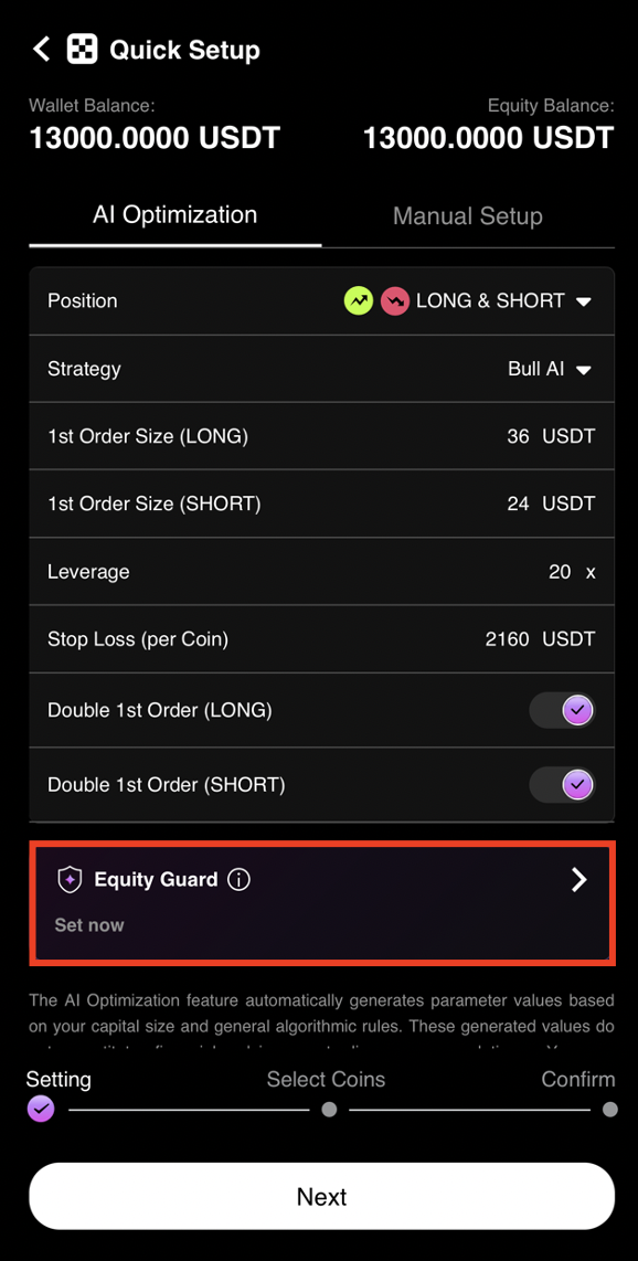 AI generates configuration tap Equity Guard