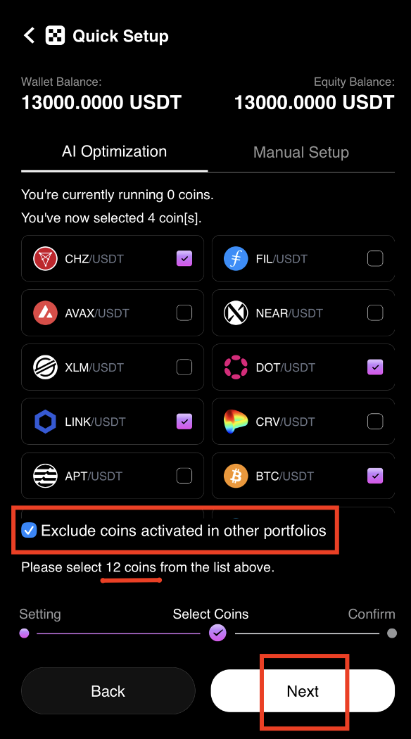 Select trading coins with AI optimization
