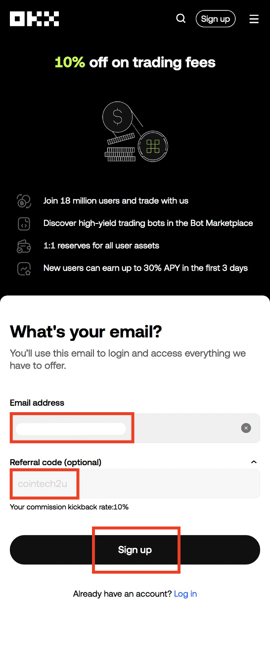 Select country and accept OKX terms of service