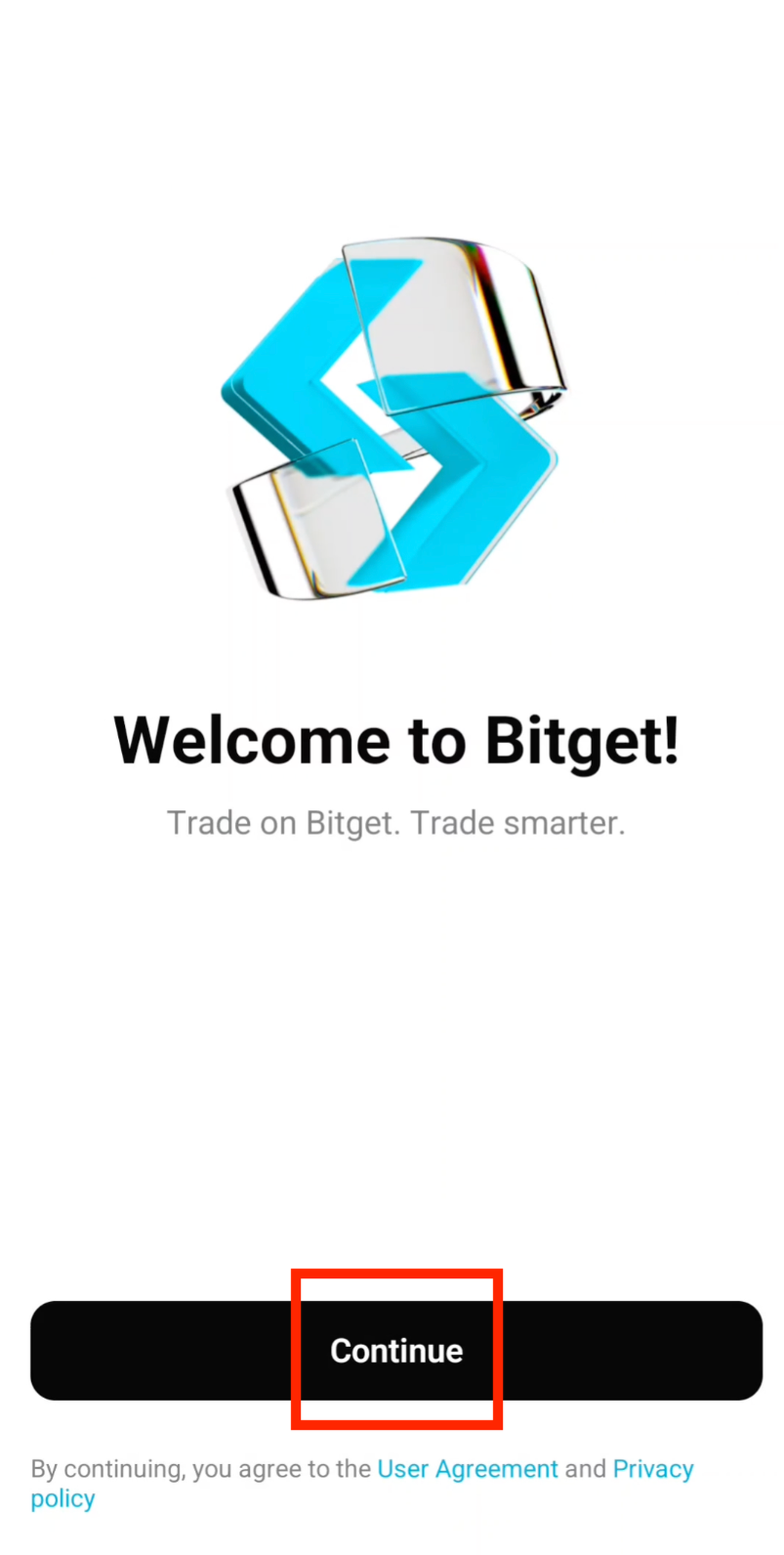 Open Bitget app and tap Continue