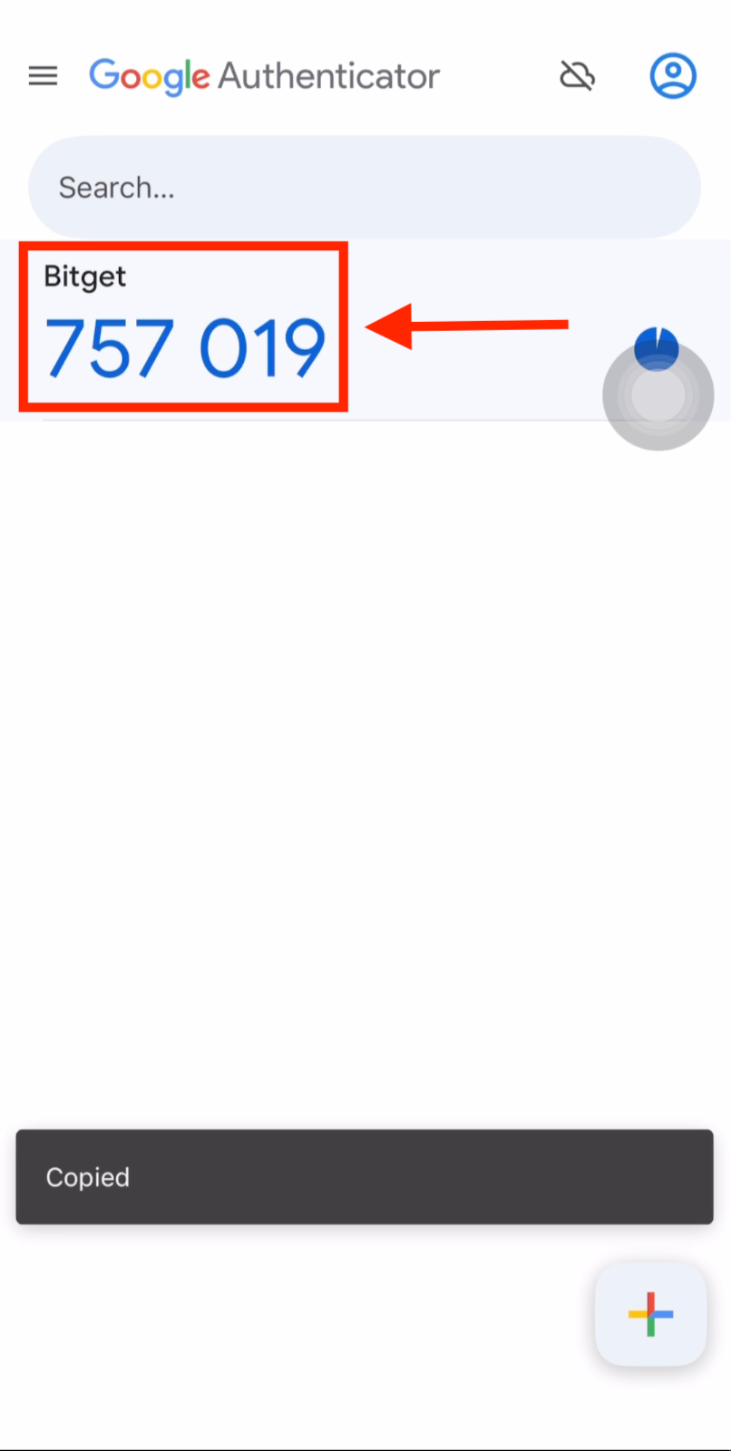 Copy 6-digit verification code from Google Authenticator
