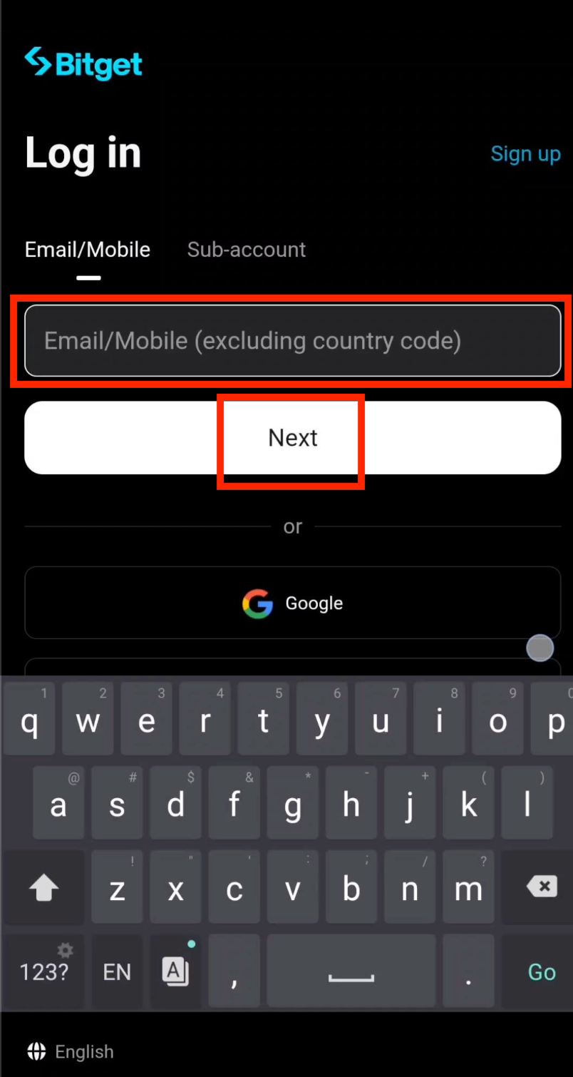 Enter Bitget registered email address
