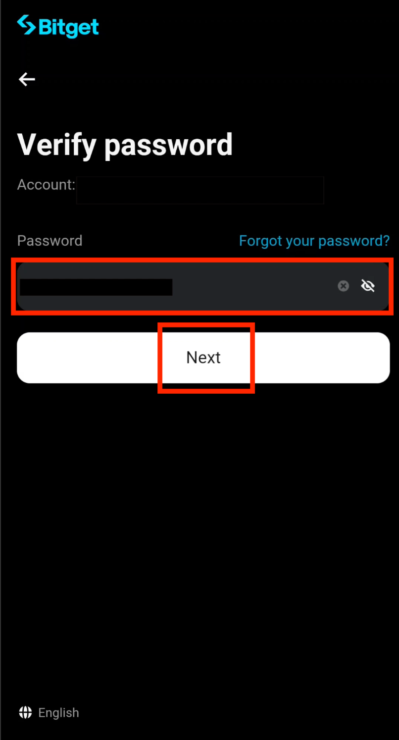 Enter Bitget account password
