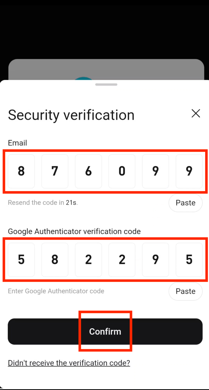Enter email and Google Authenticator verification codes