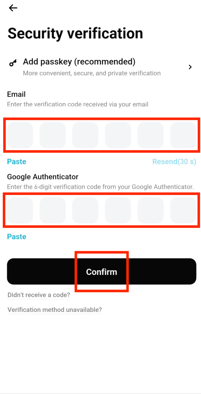 Enter email and authenticator verification codes for Bitget withdrawal