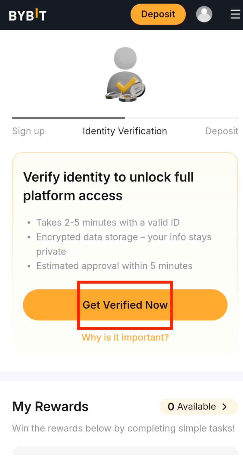 Bybit get verified now button