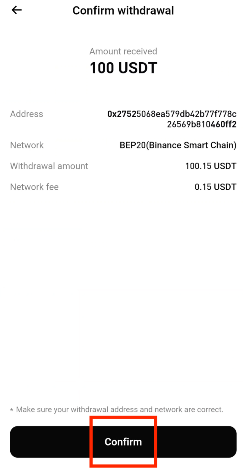 Verify withdrawal details and confirm on Bitget