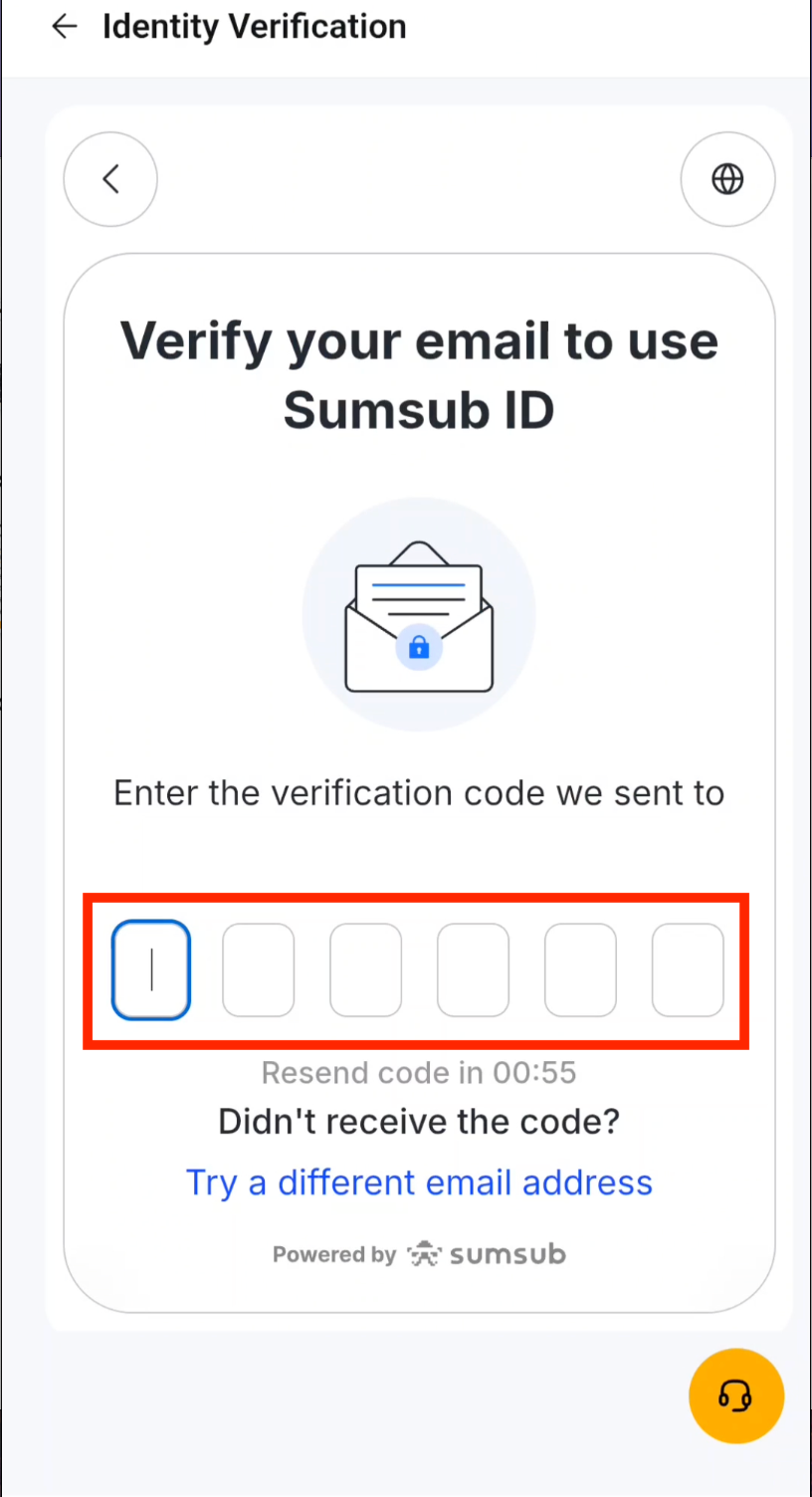 Enter email verification code during Bybit KYC