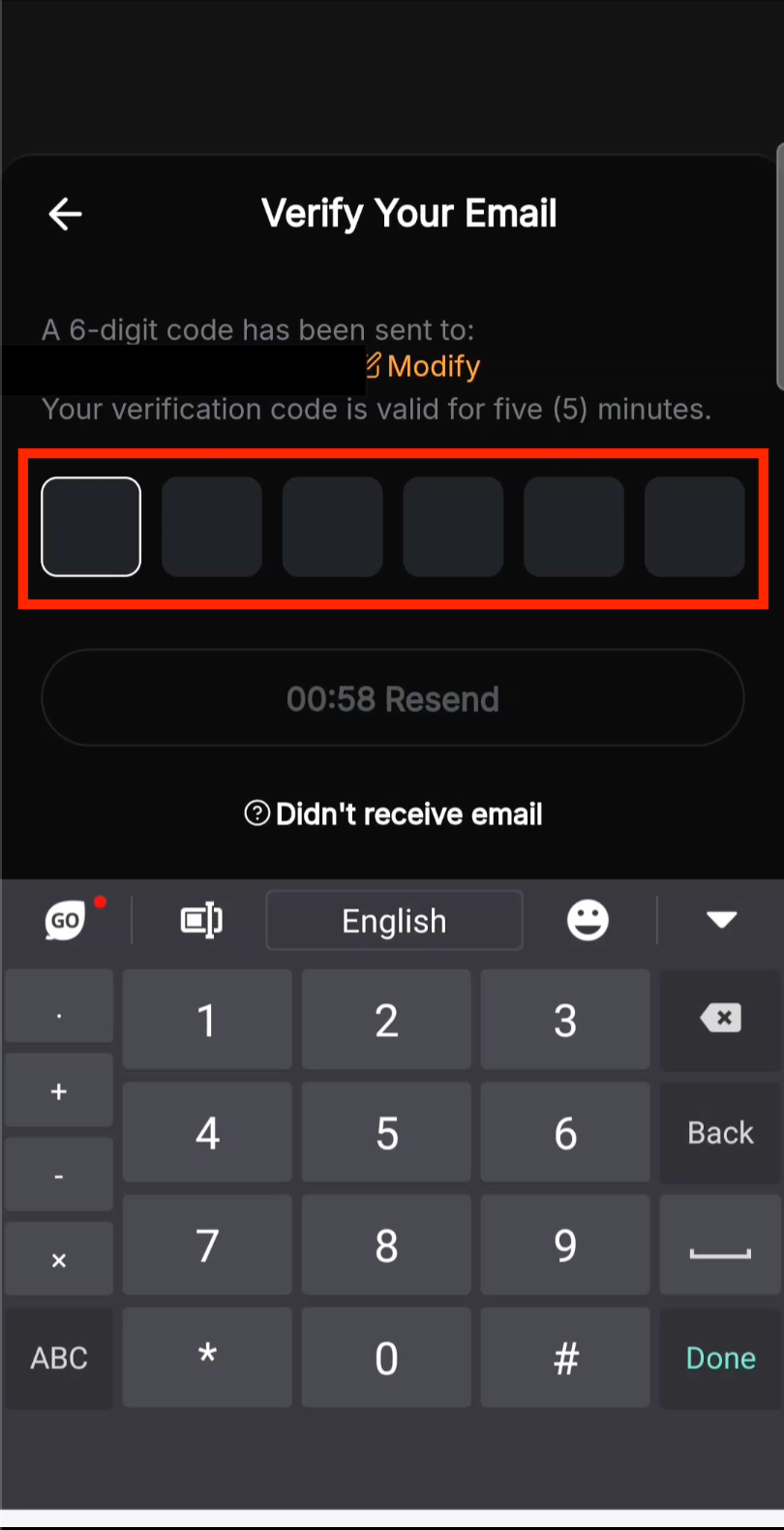 Bybit email verification code entry