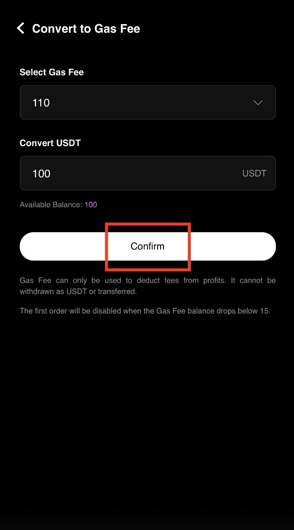 Confirm USDT to Gas Fee conversion in CoinTech2u