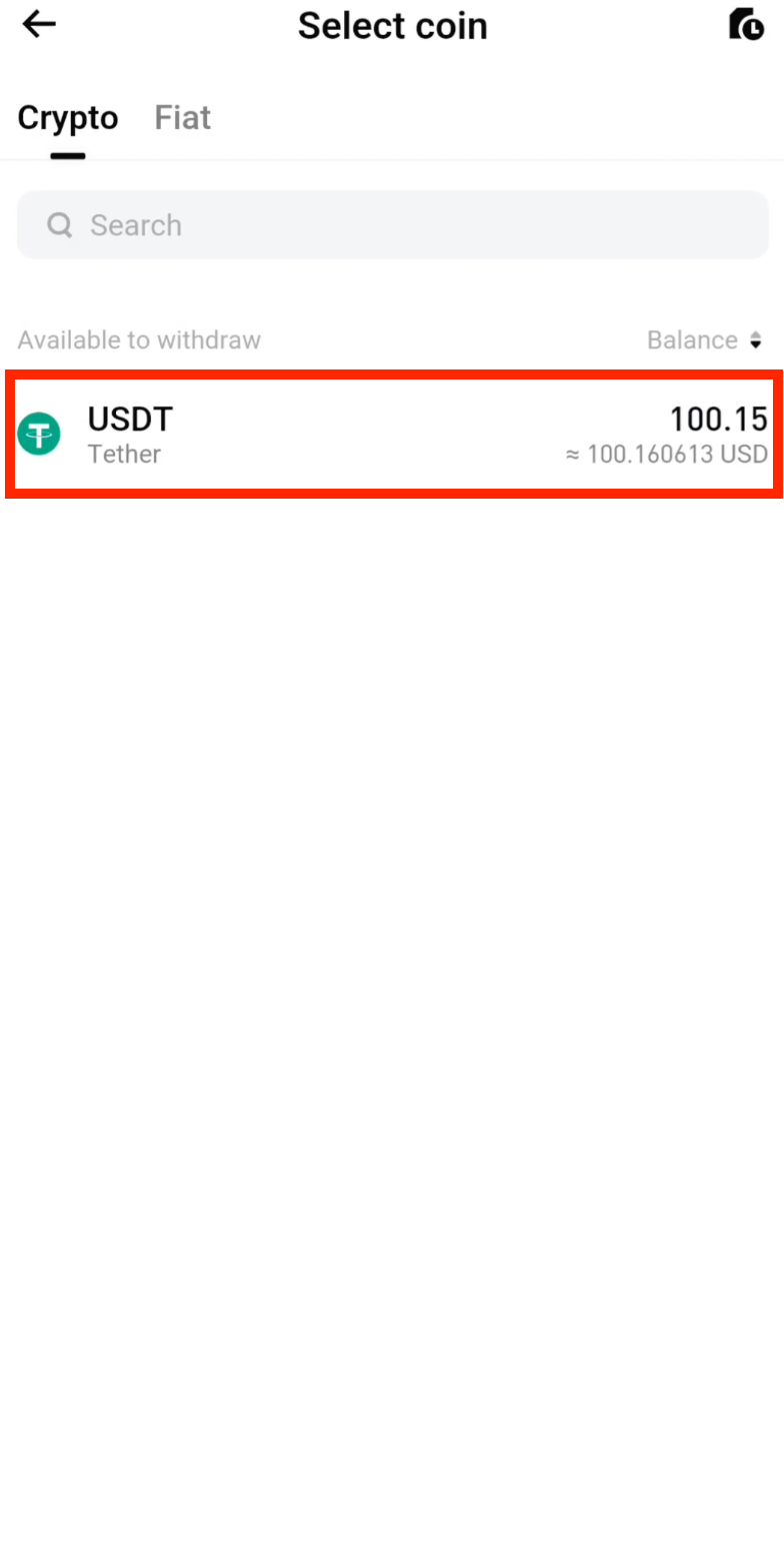 Select USDT for withdrawal on Bitget