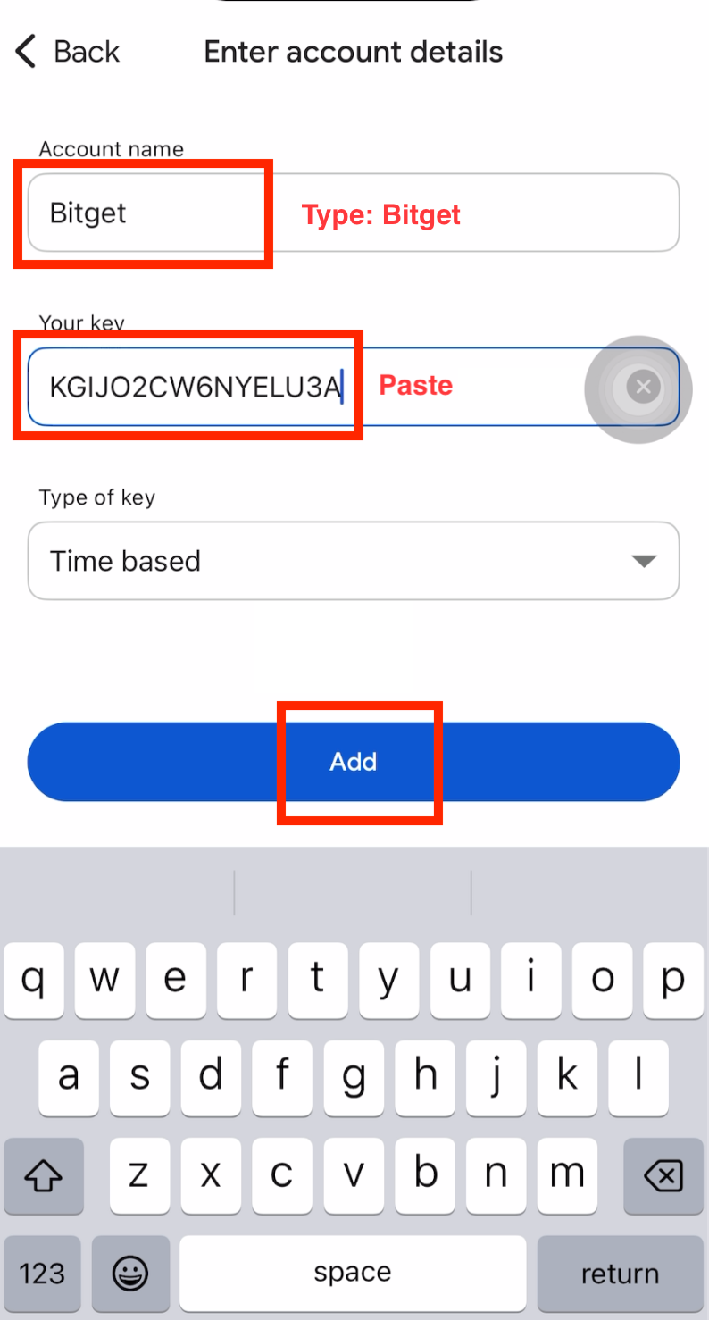 Enter Bitget as account name and paste secret key