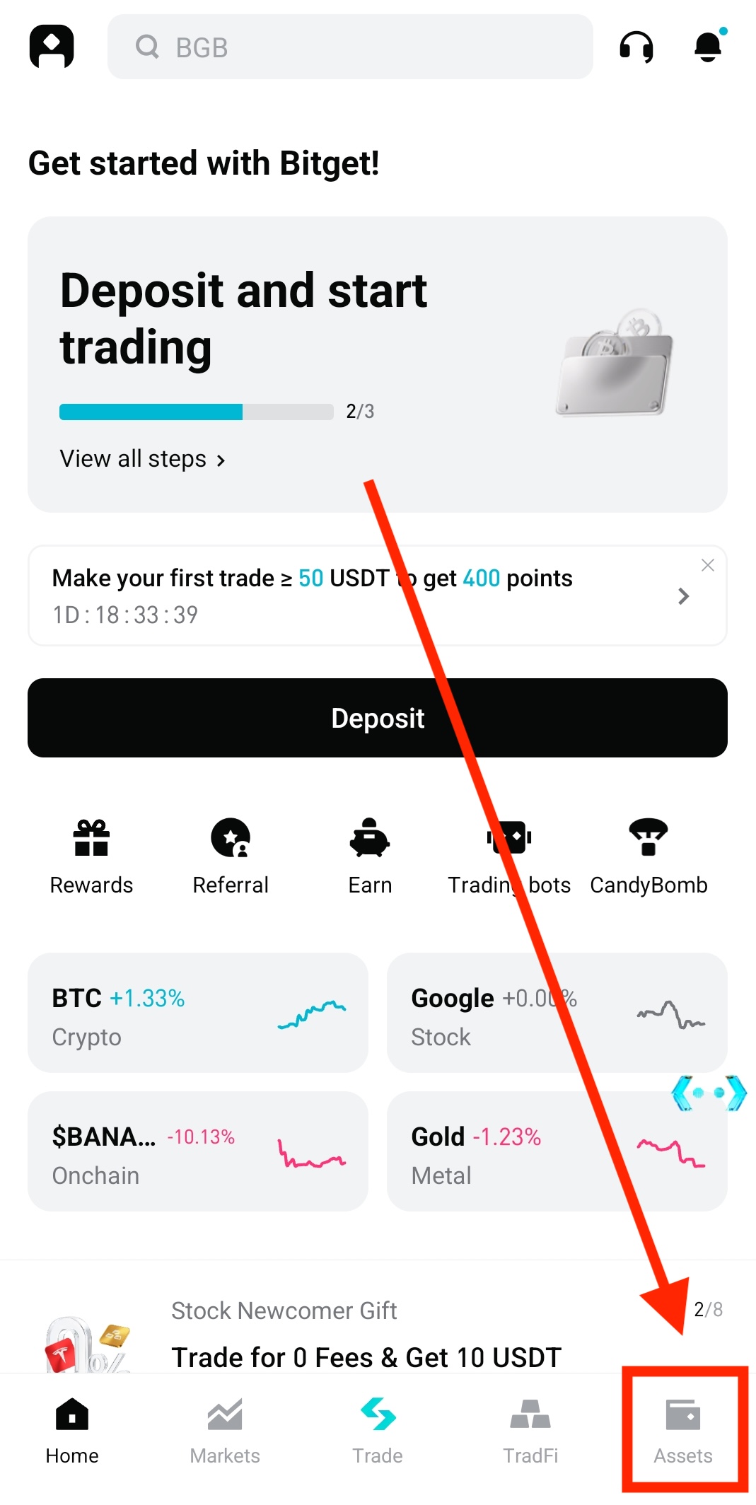 Tap Assets in Bitget app