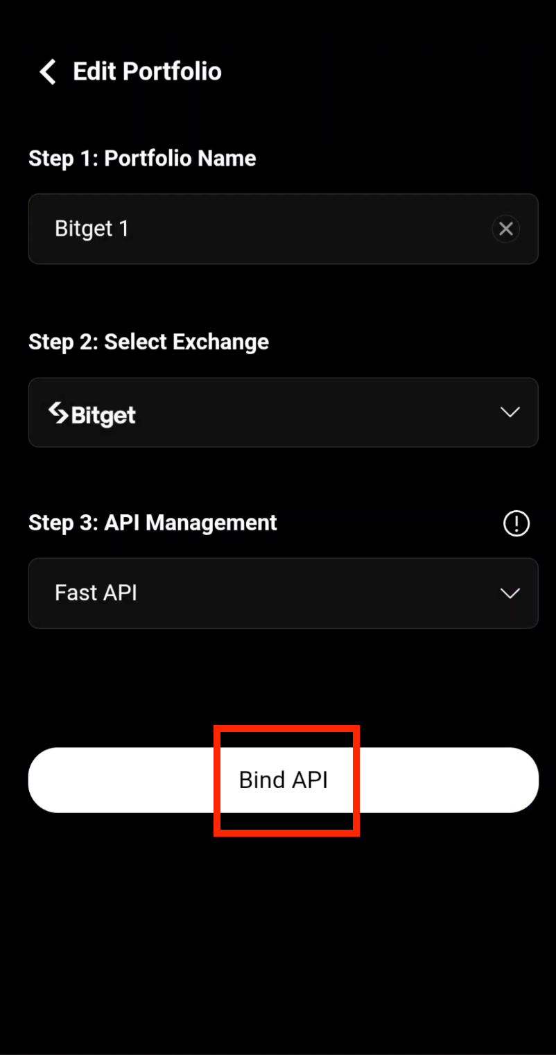 Tap Bind API to start Fast API connection