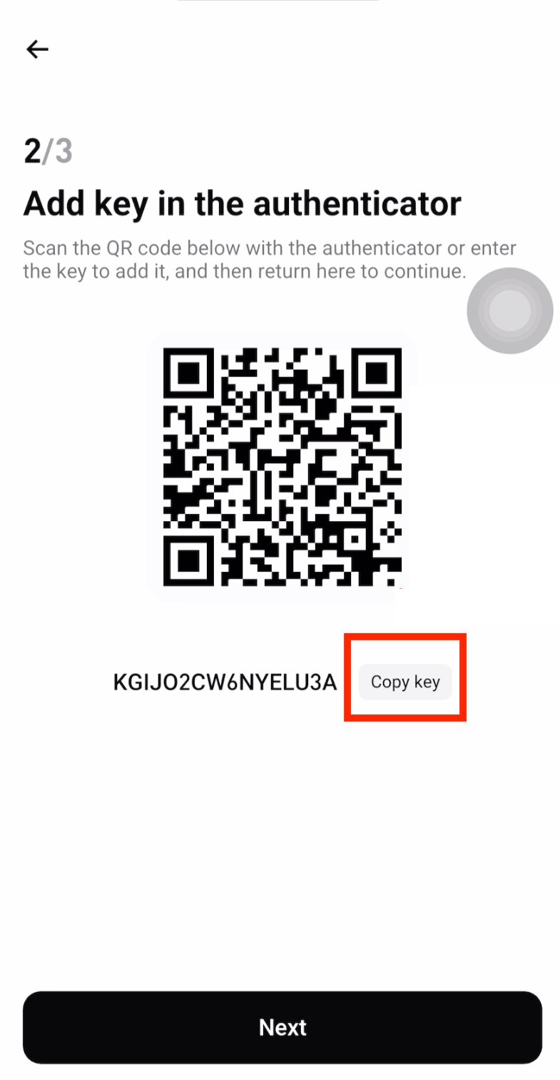 Copy secret key for Google Authenticator backup