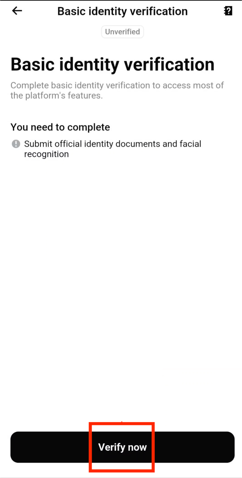 Tap Verify Now on Bitget KYC page