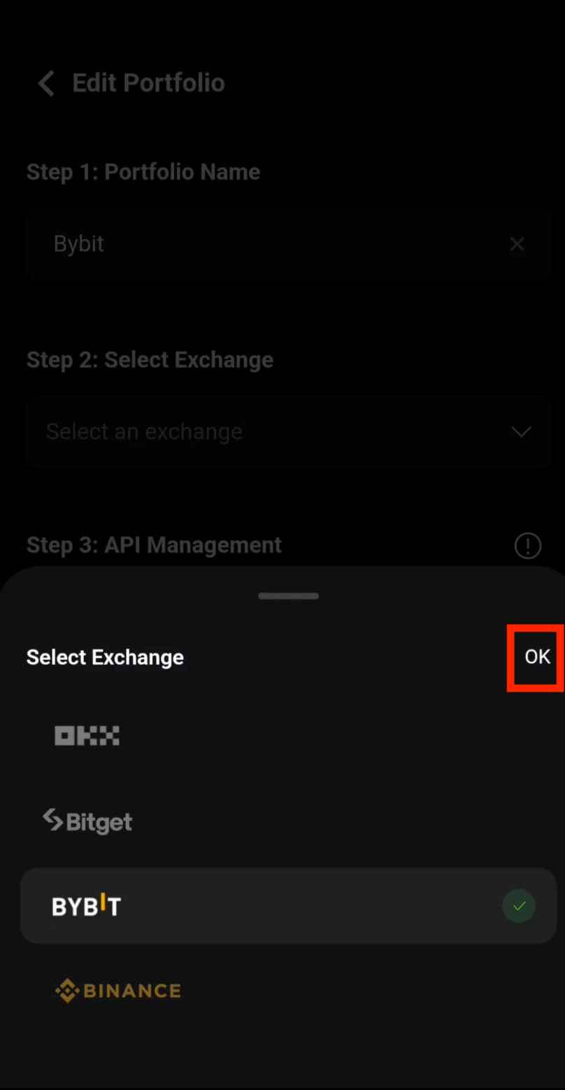 Confirm Bybit exchange selection