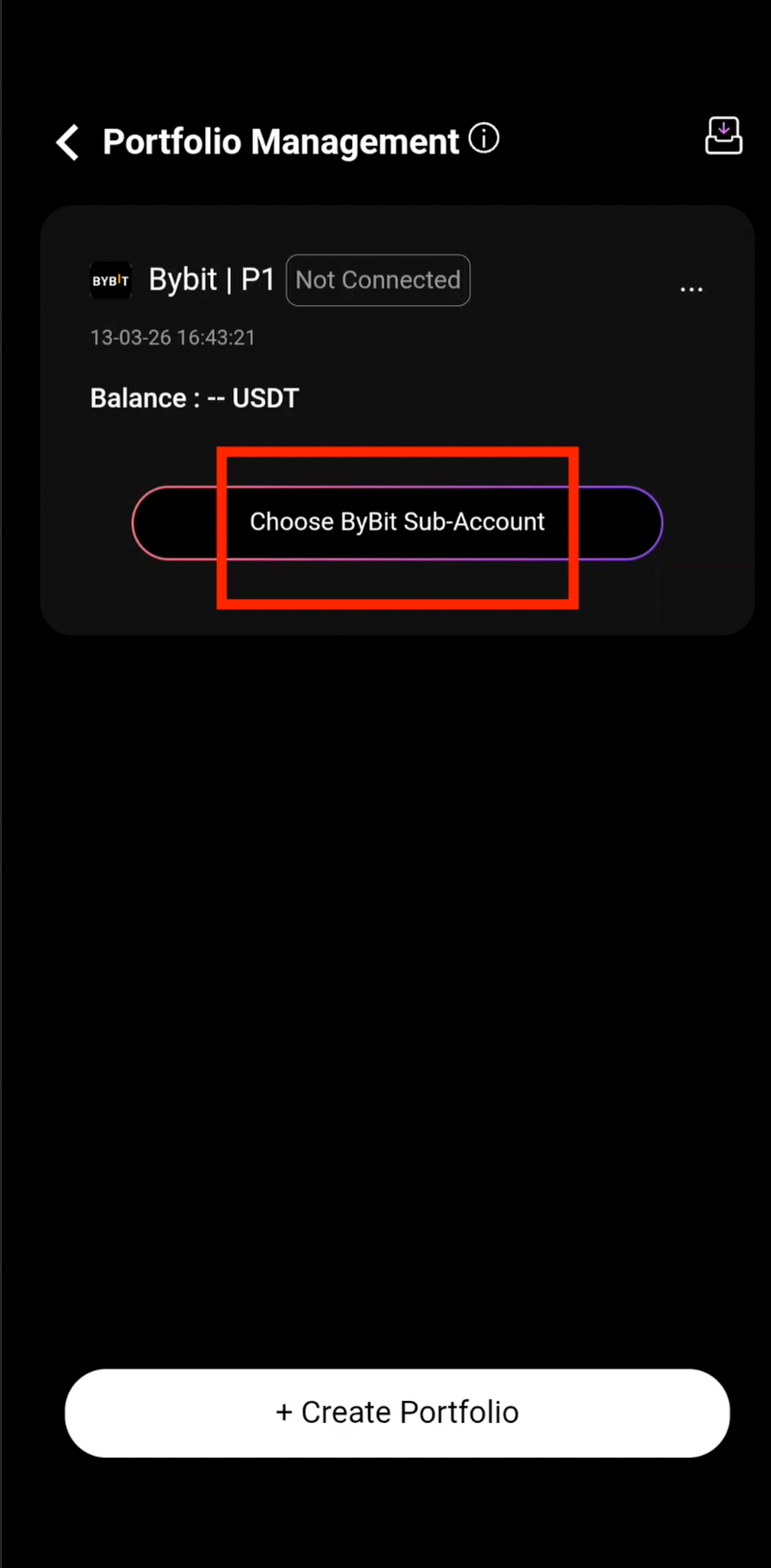 Choose Bybit sub-account option