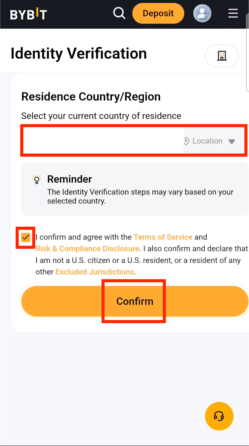 Select country for Bybit KYC