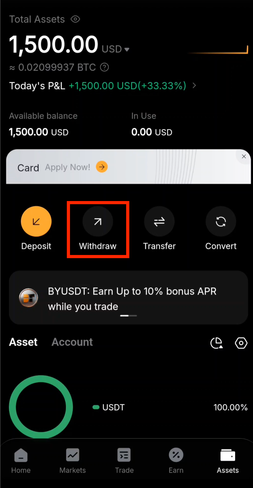 Bybit withdraw button