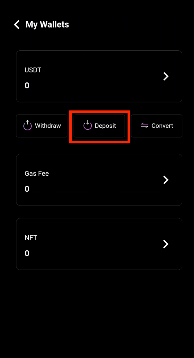 Deposit button in CoinTech2u wallet