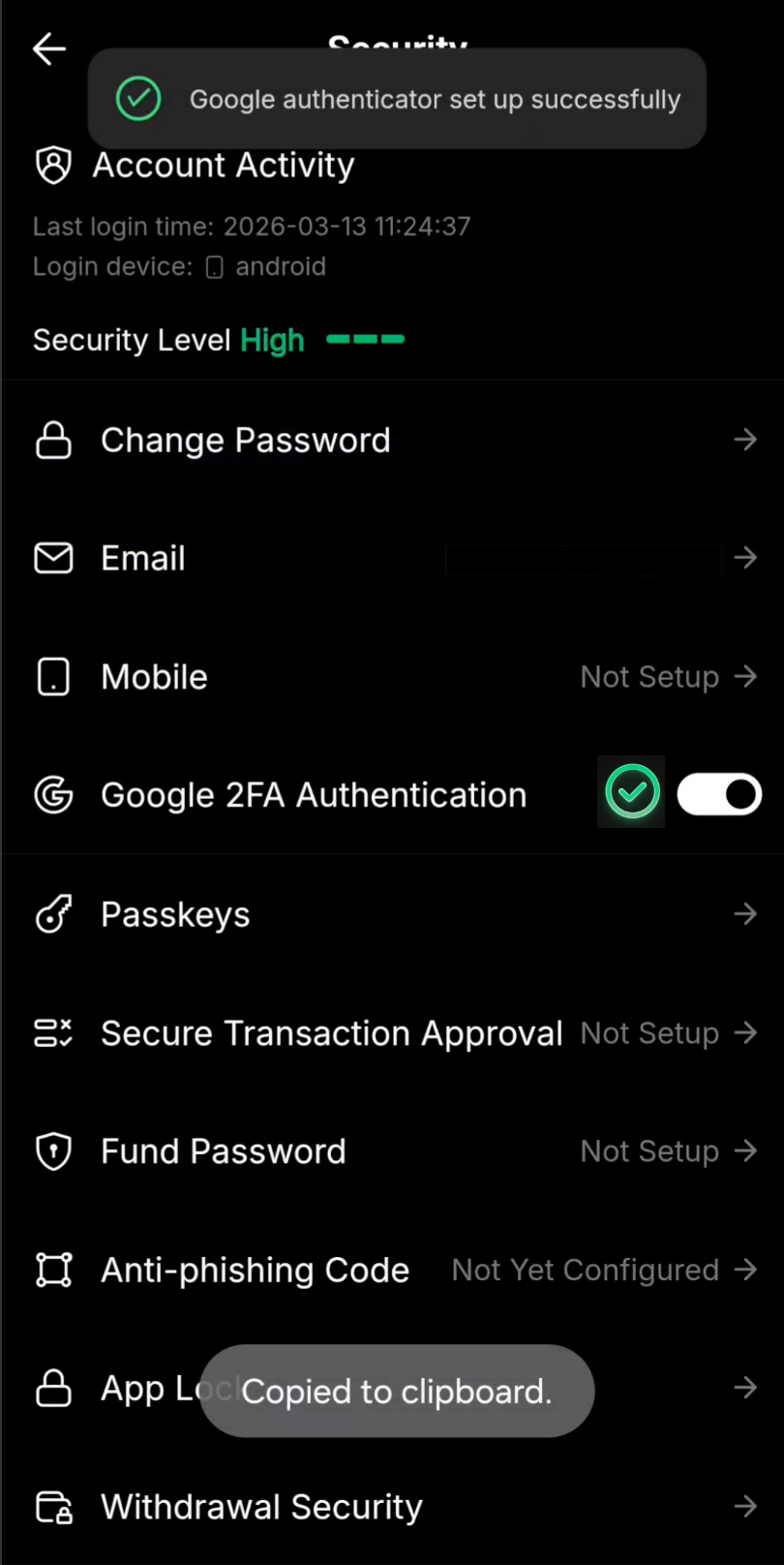 Bybit 2FA enabled successfully