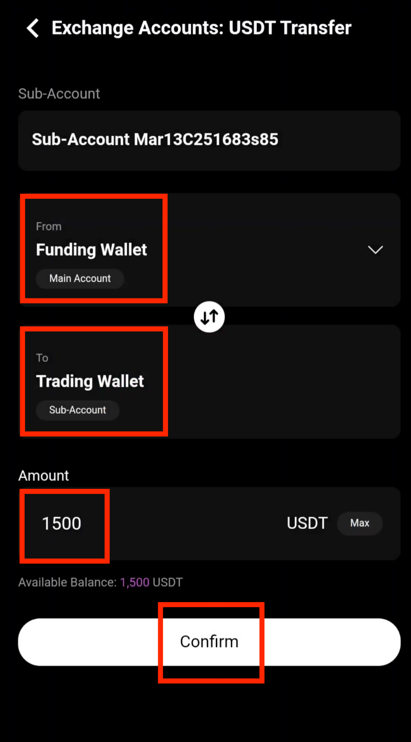 Enter USDT transfer amount