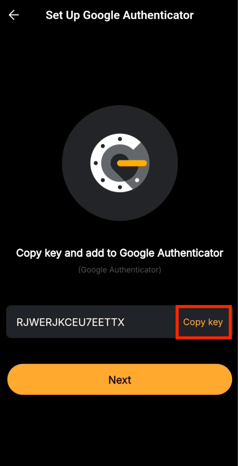 Copy Bybit 2FA secret key