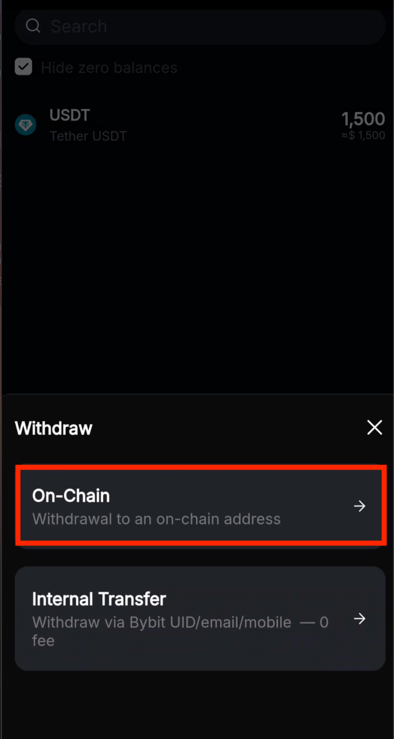 Select on-chain transfer on Bybit