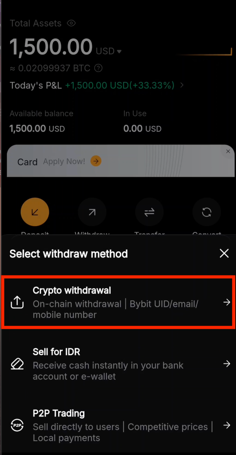 Select crypto withdrawal on Bybit