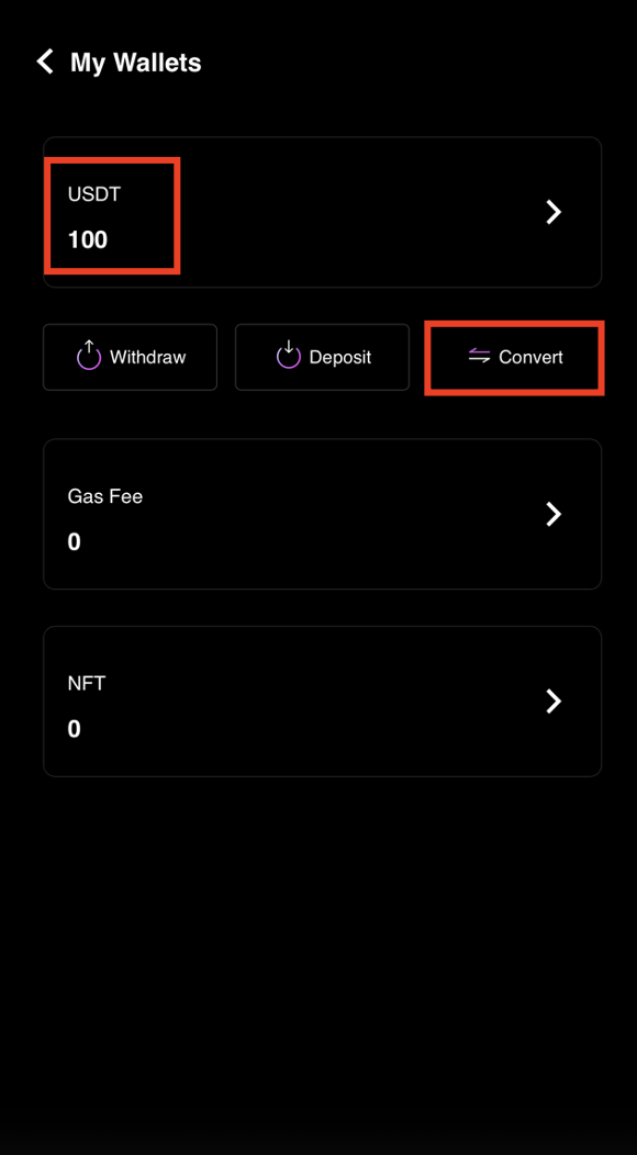 Convert button in CoinTech2u wallet