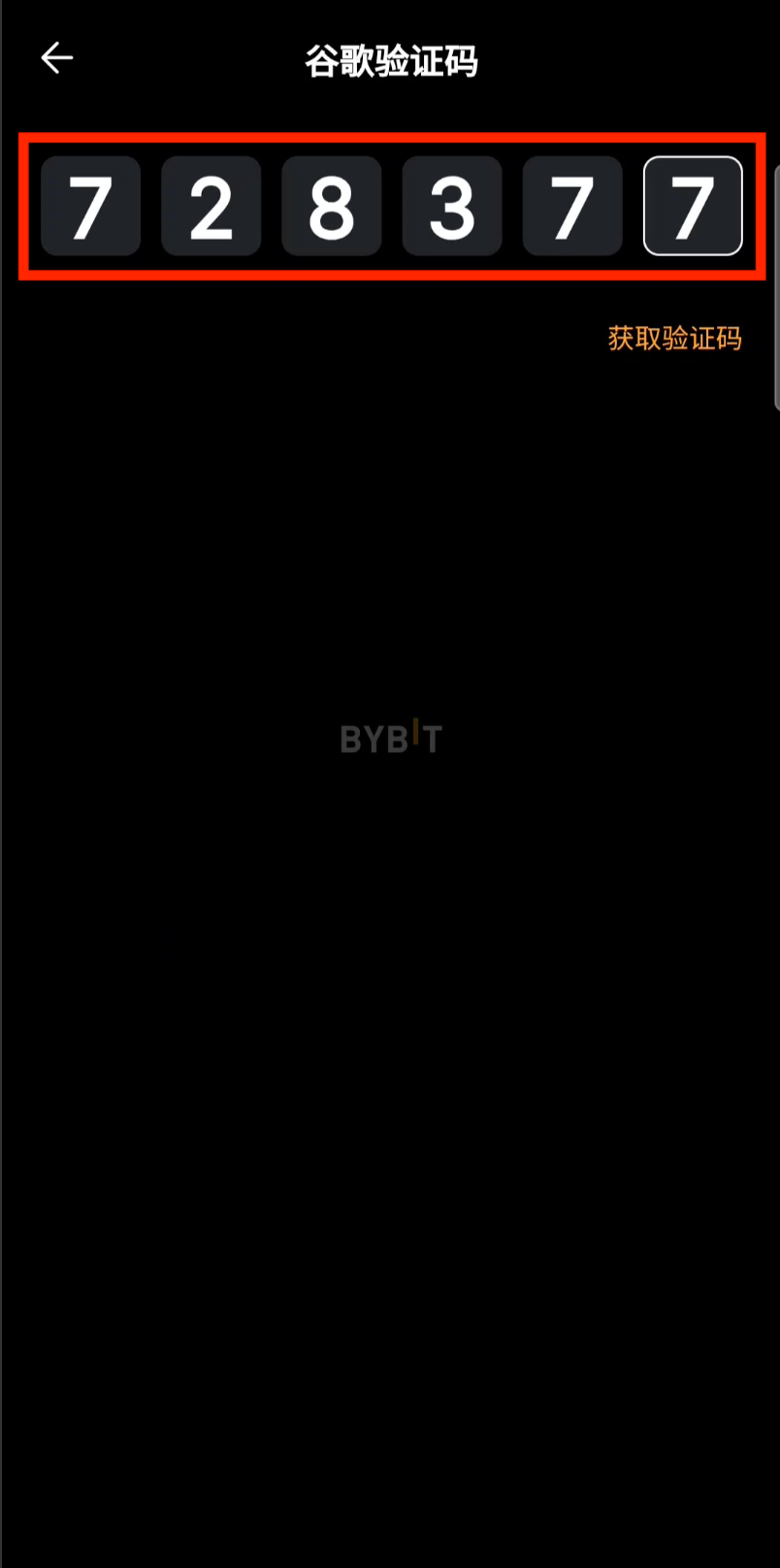 粘贴验证码到Bybit