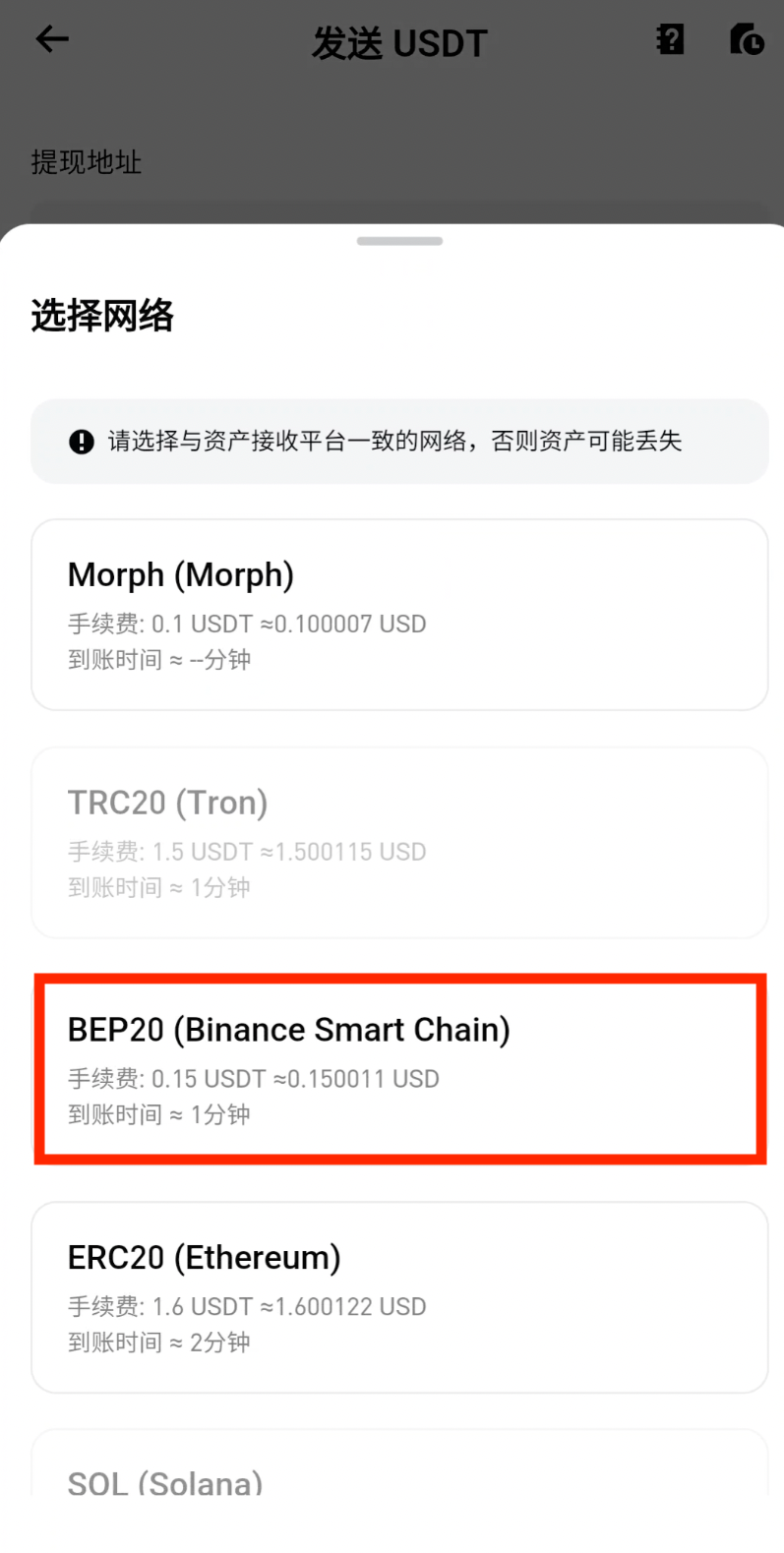 选择BEP20网络