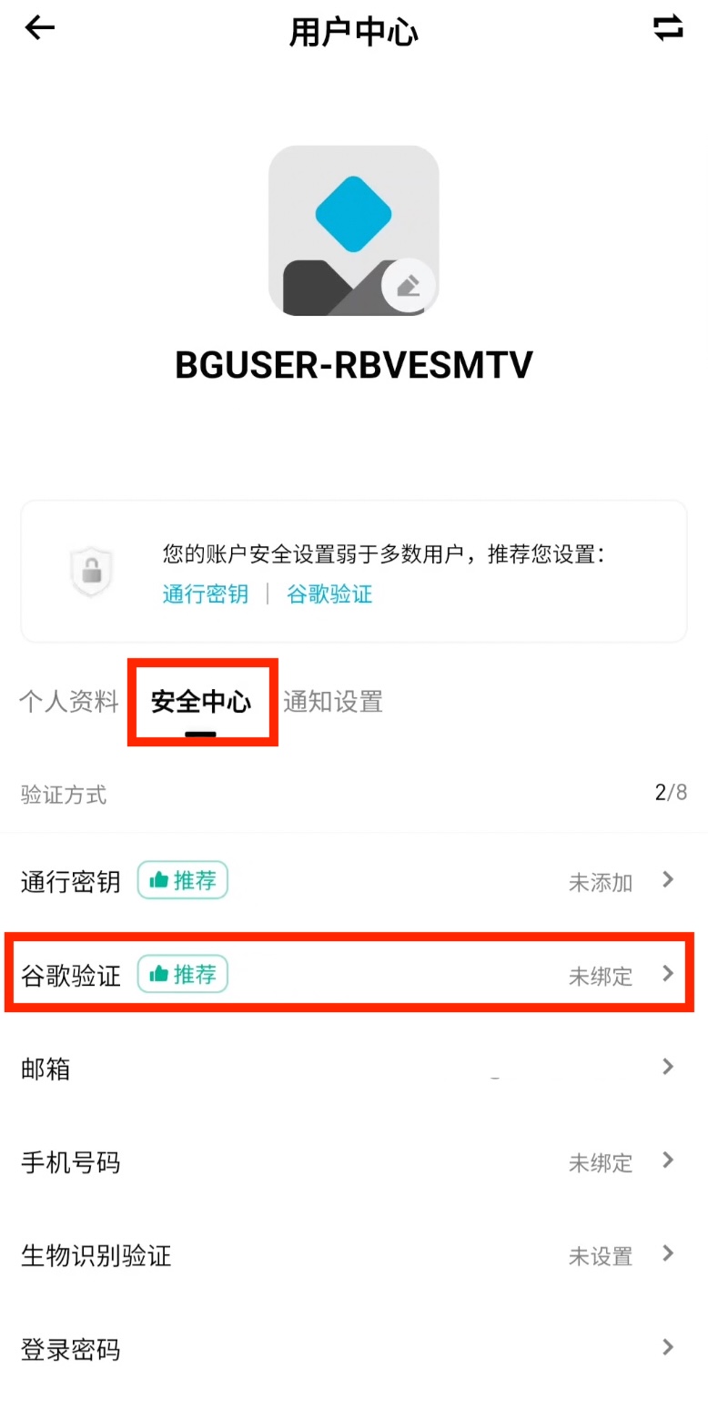 安全中心谷歌验证