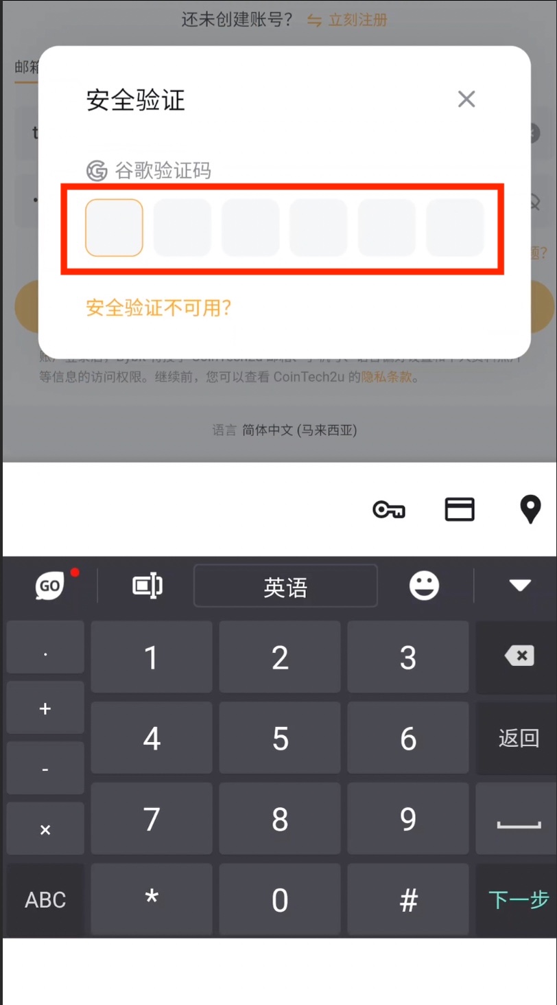 输入谷歌验证码