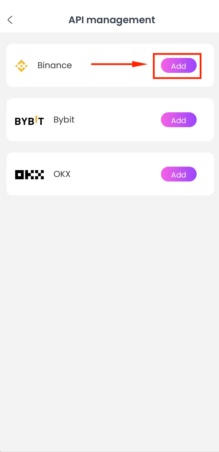 Select Binance exchange in CoinTech2u