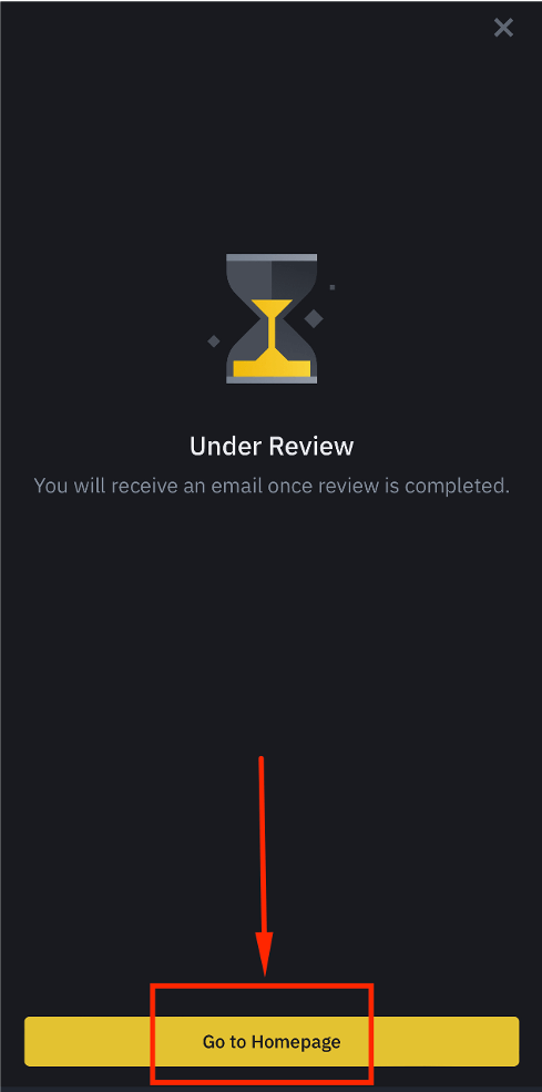 Close Binance face authentication screen